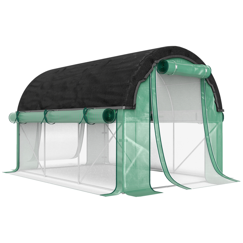 Outsunny Gewächshaus 3 x 2 x 2 m Foliengewächshaus mit 6 Fenster, Rolltüren, Aufrollbar Seitenwänden, UV-beständiger Folientunnel, Winterfest Tomatenhaus mit Erdanker, Grün Aosom – Bild 1 von 2