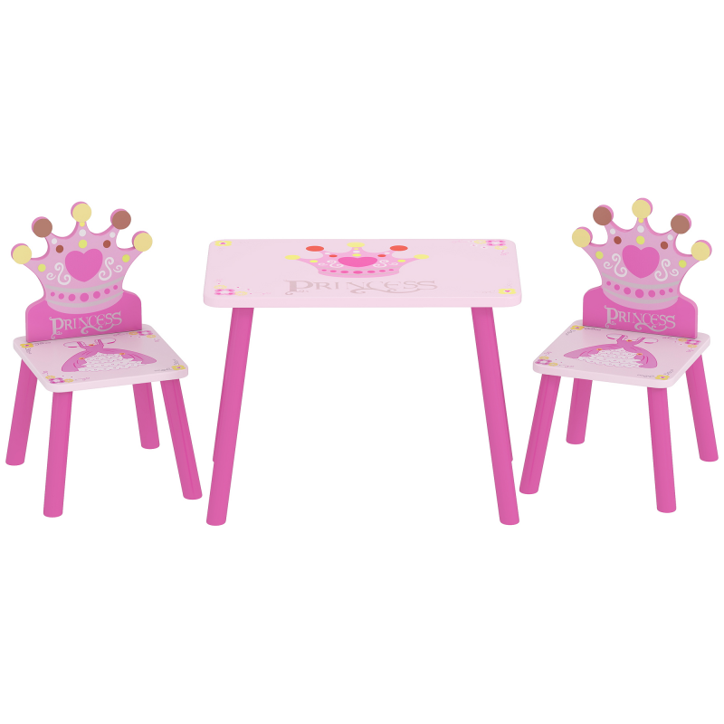 HOMCOM 3-tlg. Kindersitzgruppe mit 1 Kindertisch und 2 Stühlen für Kinder, Kleinkindermöbel aus Kiefer und MDF, Rosa, 55 x 34 x 42 cm Aosom.de – Bild 1 von 2