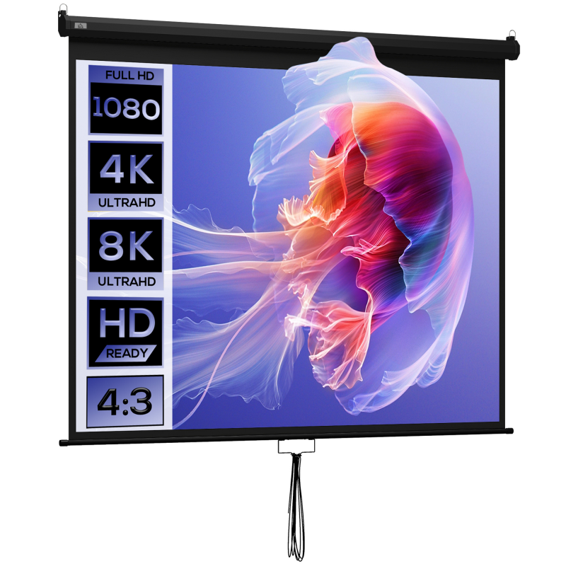 HOMCOM Projektionsleinwand 304,8 cm 4:3 HD 4K, Leinwand für Beamer mit Metallgehäuse, manuell höhenverstellbare Leinwand, für Heimkino, Büro, Reisen, Schwarz Aosom – Bild 1 von 2