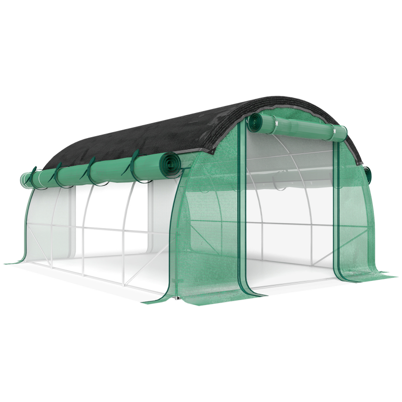 Outsunny Gewächshaus 4 x 3 x 2 m Foliengewächshaus mit 8 Fenster, Rolltüren, Aufrollbar Seitenwänden, UV-beständiger Folientunnel, Winterfest Tomatenhaus mit Erdanker, Grün Aosom – Bild 1 von 2