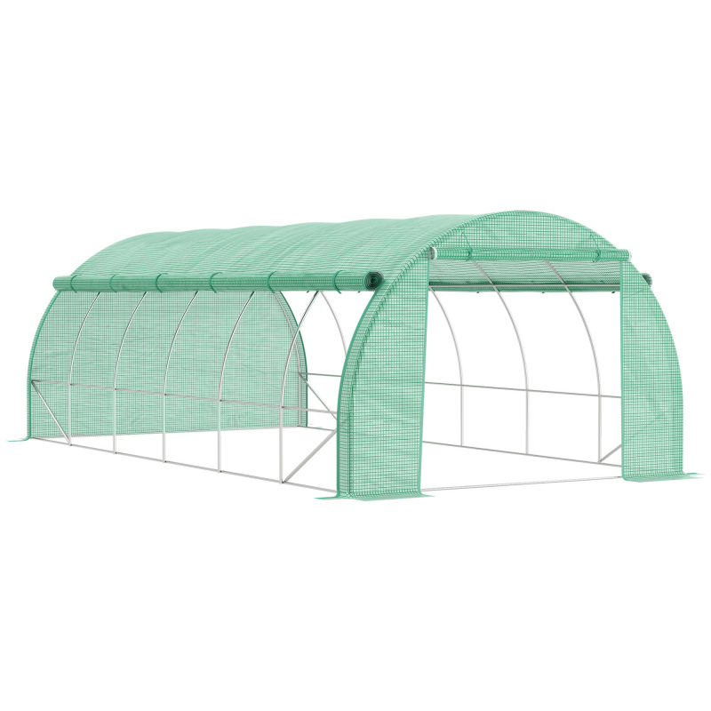 Outsunny Foliengewächshaus Polytunnel 6x3x2m mit UV-Schutz, begehbar, aufrollbare Abdeckungen aus Stahlrohr, grün Aosom.de – Bild 1 von 2