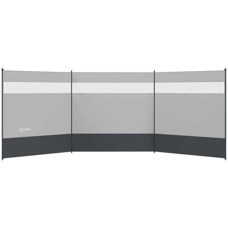 Outsunny Windschutz faltbar Camping Sichtschutz mit Lichtquellenfenster Heringen Seilen Windfang Zaun Strandwindschutz Strandschutz für Camping Garten, Strand, Terrasse 440 x 140 cm Grau Aosom – Bild 1 von 2
