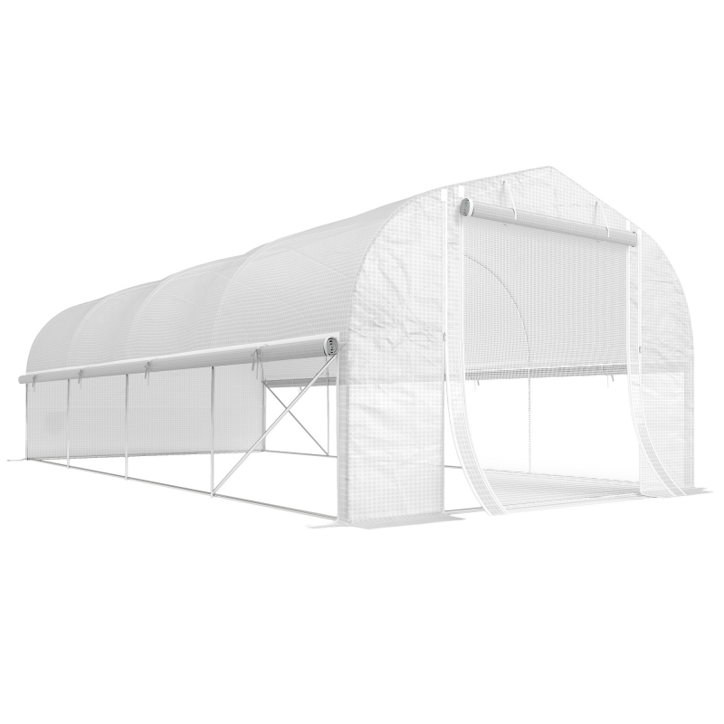 Outsunny Gewächshaus 6 x 3 x 2 m Foliengewächshaus mit 8 Fenster & Tür, Aufrollbar Seitenwänden, UV-beständiger Folientunnel Tomatenhaus mit verzinkten Stahlrahmen, Weiß Aosom – Bild 1 von 2