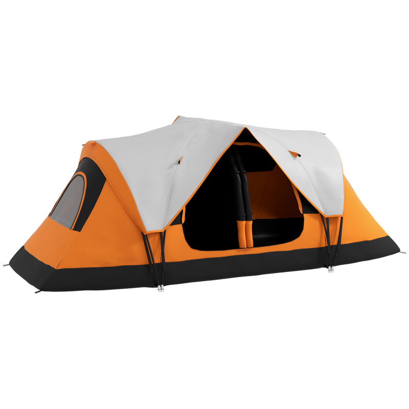 Outsunny Campingzelt, Tunnelzelt für 8 Personen, mit Lichthaken, Meshfenster, 2 Räumen Winddicht Familienzelt mit Tragetasche, 2000mm Wasserabweisend Gruppenzelt für Camping, Garten, Orange Aosom – Bild 1 von 2