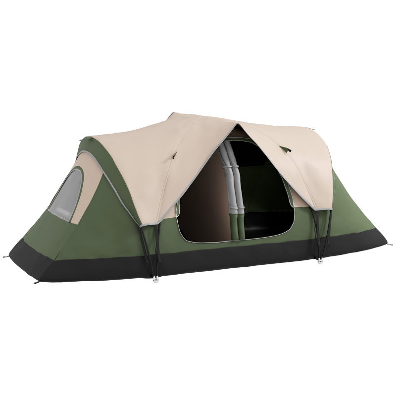 Outsunny Campingzelt, Tunnelzelt für 6-8 Personen, mit Lichthaken, Meshfenster, 2 Räumen Winddicht Familienzelt mit Tragetasche, 2000mm Wassersäule Gruppenzelt für Camping, Garten, Dunkelgrün Aosom – Bild 1 von 2