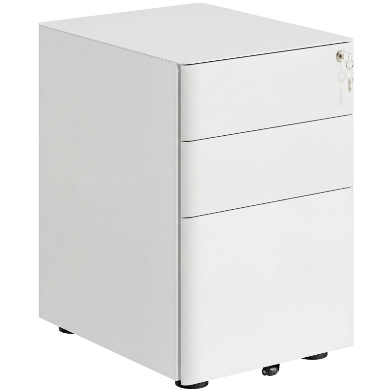 Vinsetto Rollcontainer Mobiler Aktenschrank mit 3 Schubladen, Büroschrank, Stahl, Weiß, 39x48x59cm Aosom – Bild 1 von 2