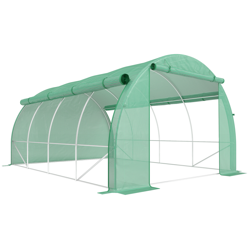 Outsunny Foliengewächshaus Polytunnel 3,97x3x2m, begehbar mit UV-Schutz, aufrollbaren Abdeckungen aus Stahl, grün für Garten & Pflanzen Aosom.de – Bild 1 von 2