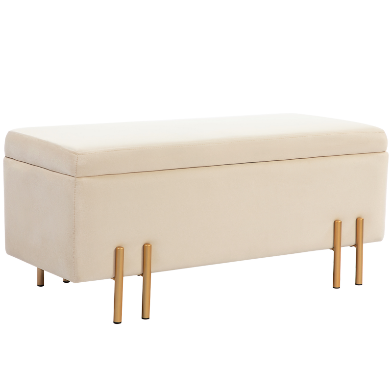 HOMCOM Sitzbank mit Stauraum Polsterbank mit Samtoptik, Sitztruhe mit Holzbeine, Truhenbank für Wohnzimmer Schlafzimmer Flur 100 x 40 x 42 cm, Beige Aosom – Bild 1 von 2