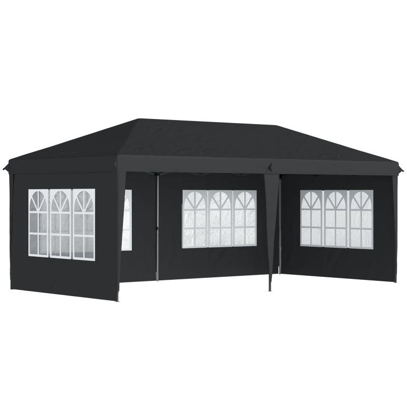 Outsunny Pavillon ca. 3x6m Wasserdicht Pop-up Faltpavillon mit 4 Seitenwänden, Fenster, Partyzelt mit UV-Schutz, Oxford Gartenpavillon inkl. Tragetasche Gartenzelt für Balkon, Terrasse, Schwarz Aosom – Bild 1 von 2