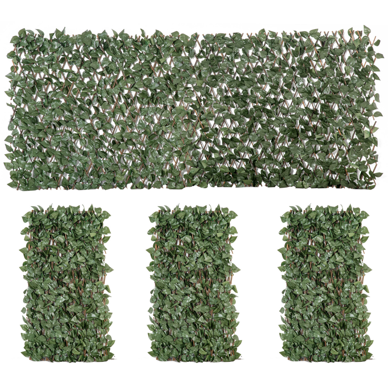 Outsunny 4er-Set künstliche Efeu-Hecken, Sichtschutzwand mit Blättern, erweiterbar, Polyester/Weide, dekorativer künstlicher Zaun 200 x 100 cm für Garten Balkon Terrasse, Grün Aosom – Bild 1 von 2