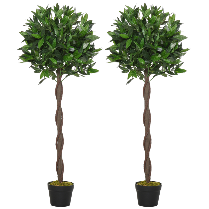 Outsunny 2er-Set Künstlicher Lorbeerbaum, 120 cm Kunstpflanzen im Zementtopf, Zimmerpflanze, künstliche Pflanzen für Indoor, Outdoor, Dekopflanzen, Grün Aosom – Bild 1 von 2