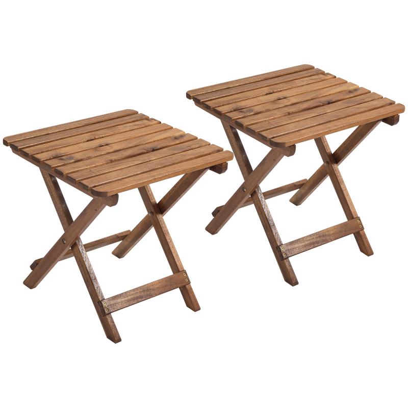 Outsunny Beistelltisch Outdoor, 2er-Set Gartentisch, Klappbar Campingtisch aus Holz, Klapptisch für Garten, Balkon, Teak, 45 x 45 x 45 cm Aosom – Bild 1 von 2