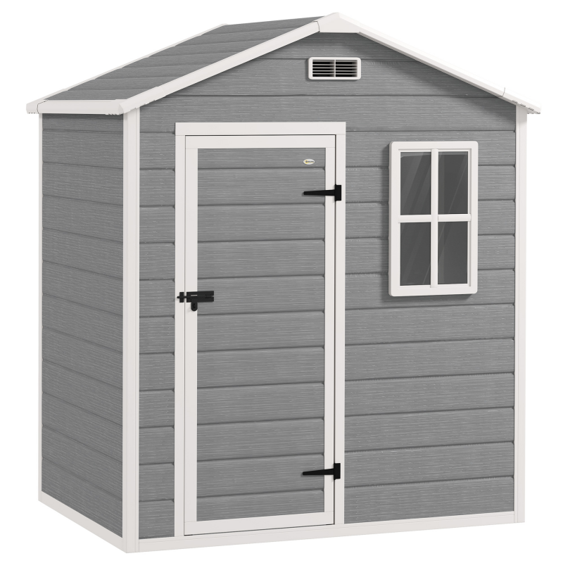 Outsunny Gerätehaus 1,9m² 182 x 121 x 200cm Geräteschuppen mit Satteldach Boden Abschließbarer Tür wetterfest Gartenhaus Outdoor Garten Schuppen für Hinterhof Außenbereich Grau Aosom – Bild 1 von 2
