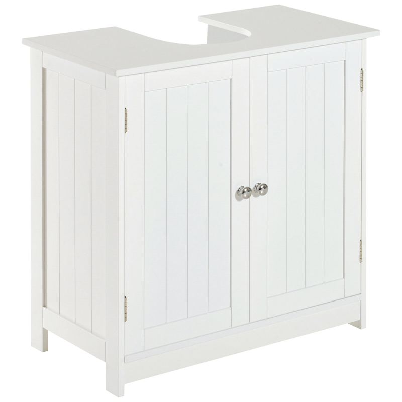 HOMCOM Waschbeckenunterschrank Badschrank mit 2 Türen, verstellbare Ablage, Siphon-Ausschnitt, Badmöbel im Landhausstil Aosom.de – Bild 1 von 2