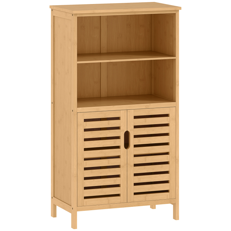 kleankin Badezimmerschrank aus Bambus Unterschrank mit Lamellentüren Kippschutz im Landhausstil, vielseitiger Mehrzweckschrank Aosom.de – Bild 1 von 2