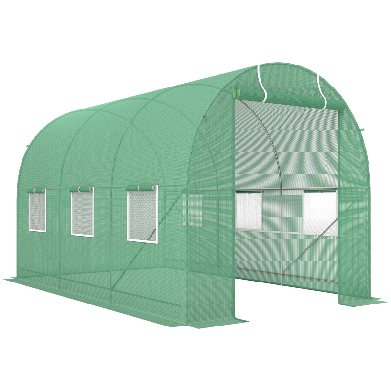 Outsunny Foliengewächshaus Tomatengewächshaus Treibhaus Folientunnel Frühbeet mit Fenster Grün 350 x 200 x 200 cm Aosom – Bild 1 von 2