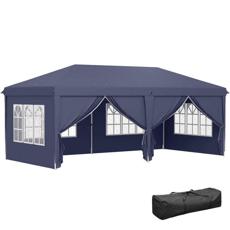 Outsunny Pavillon 6x3 m Stabil Winterfest Gartenpavillon, Partyzelt mit Seitenteilen Fenster, Tür, Tasche Gartenzelt Festzelt für Camping Garten Festival, Blau Aosom – Bild 1 von 2