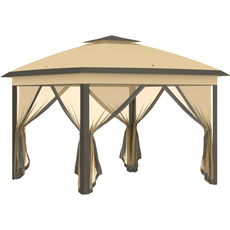 Outsunny Pavillon 3,3x3,3m, wasserabweisend Winterfest Pop-up Faltpavillon mit Doppeldach, UV Schutz, Faltbar Partyzelt Gartenzelt mit Seitenteilen, Tasche Gartenpavillon für Camping Garten, Beige Aosom – Bild 1 von 2