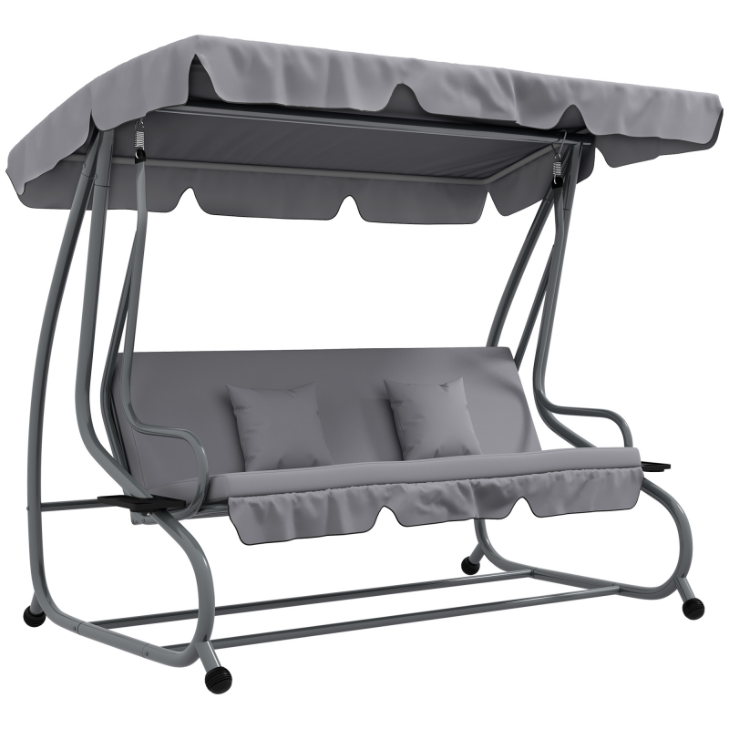 Outsunny Hollywoodschaukel 3-Sitzer, Belastung 340kg, mit Liegefunktion, verstellbarem Dach, klappbarem Beistelltisch, 200x120x164 cm, Hellgrau Aosom – Bild 1 von 2