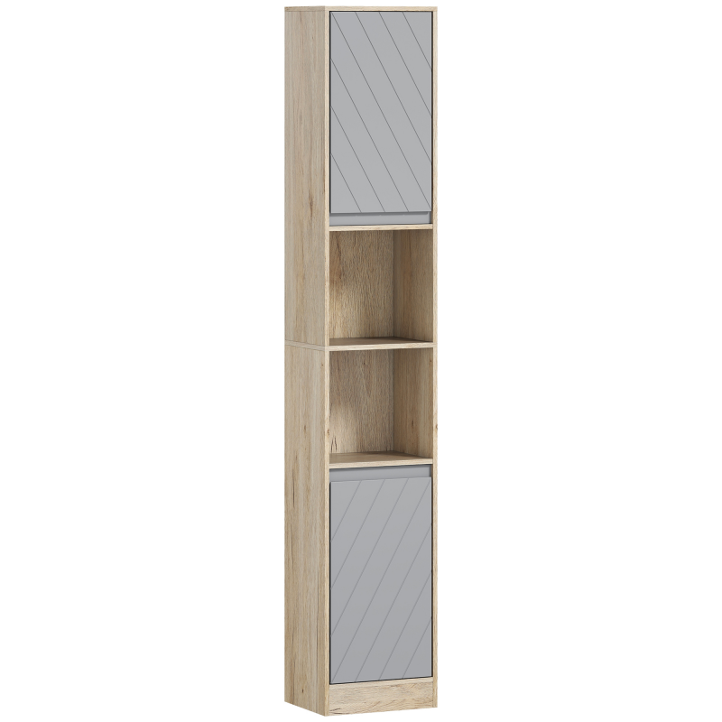 HOMCOM Badezimmerregal, Badeschrank, Küchenschrank, 2 Türschränke, 2 offenen Regalen, Spanplatte+MDF, 30 x 24 x 170cm Aosom – Bild 1 von 2
