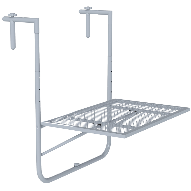 Outsunny Balkonhängetisch klappbar 4-fach höhenverstellbarer Hängetisch aus Metall wetterfest Balkontisch Beistelltisch Klapptisch für Balkon-& Terrassengeländer Tisch zum Einhängen 60x40 cm Grau Aosom – Bild 1 von 2