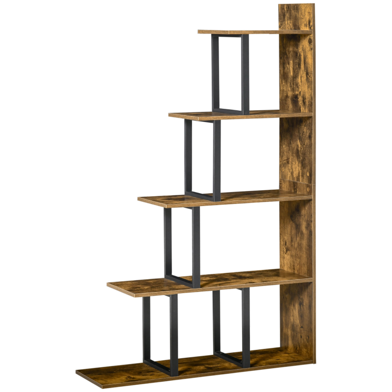 HOMCOM Bücherregal, Standregal , Wohnzimmerregal, Spielzeugregal, Holz, Rustikales Braun+Schwarz, 102 x 30 x 160 cm Aosom – Bild 1 von 2