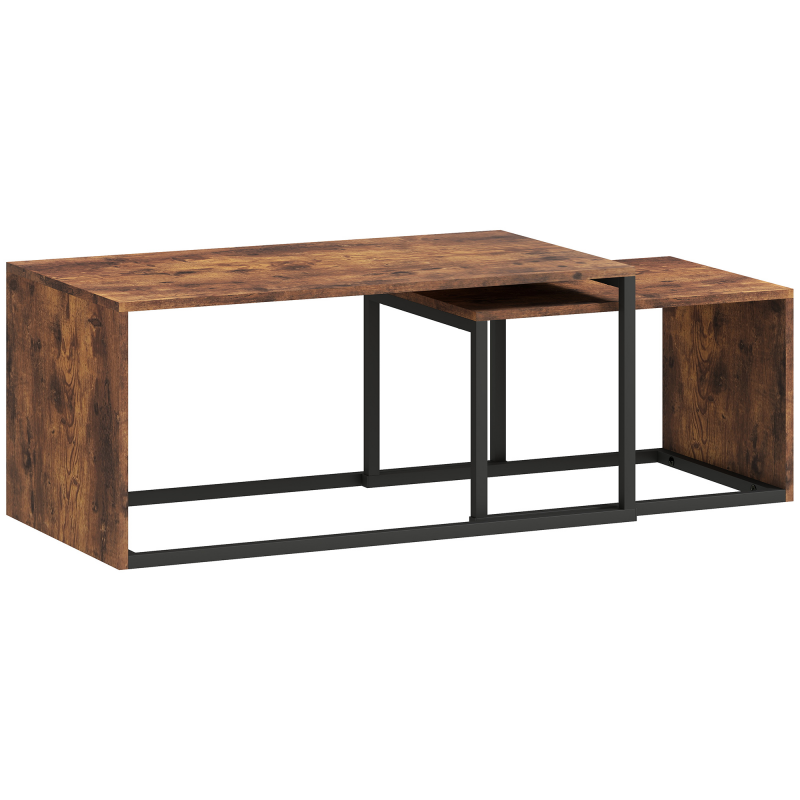 HOMCOM 2er-Set Couchtisch Satztisch Sofatisch Beistelltisch Kaffeetisch verschiedene Formen multifunktional elegant schlicht Metallfuß Schwarz+Braun Aosom – Bild 1 von 2