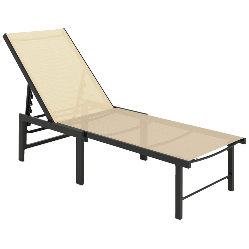 Outsunny Garten-Sonnenliege für den Außenbereich, verstellbare Liege mit 4-stufig verstellbarer Rückenlehne und Stahlrahmen, wasserdicht, Belastbarkeit 120 kg, für Garten, Terrasse, Balkon, 166x60x84 cm, Khaki Aosom – Bild 1 von 2