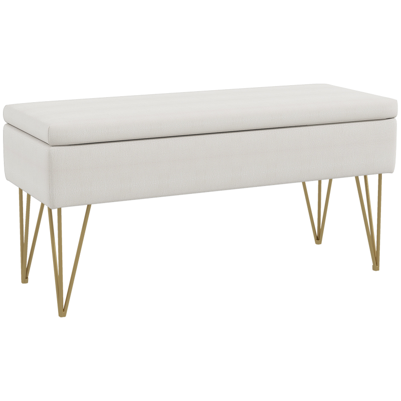 HOMCOM Sitzbank Polsterbank mit Stauraum, Leinenoptik, Bettbank mit Stahlbeine, für Schlafzimmer, Wohnzimmer, Flur, 100 x 40 x 49 cm, Creme Aosom – Bild 1 von 2