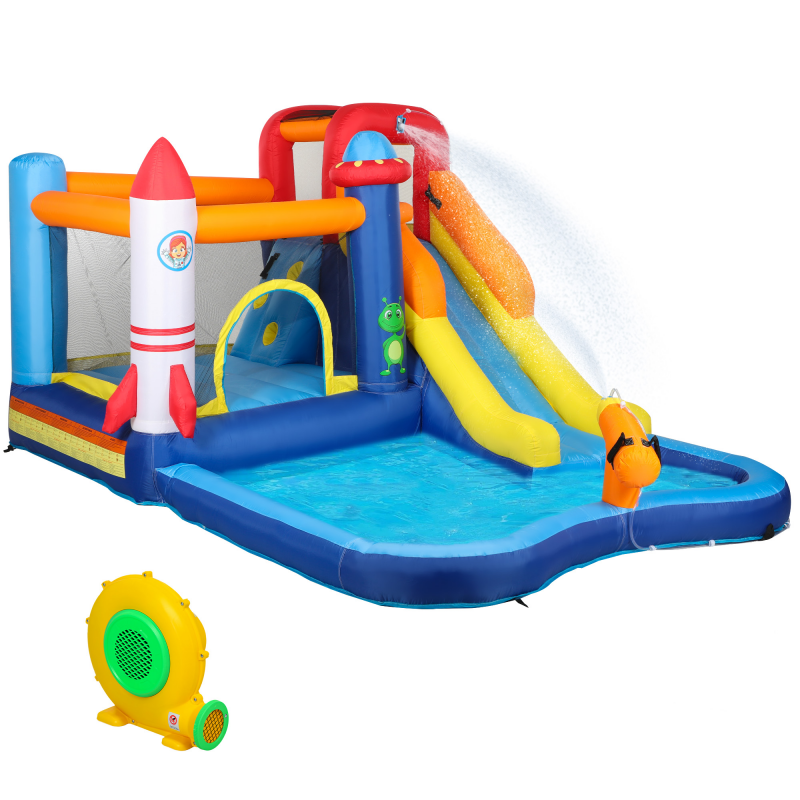 AIYAPLAY Hüpfburg mit Gebläse 5-in-1 Spielcenter schnell aufblasbar Bis zu 3 Kinder belastbar bis 90kg für 3-8 Jahre 3,6x 2,5x1,95m Aosom.de – Bild 1 von 2