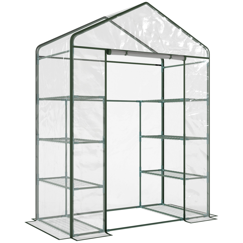 Outsunny Rechteckiges Garten- und Terrassengewächshaus 143x73x195cm, Transparente PVC-Platte und 8 Einlegeböden, aufklappbare Rolltür Aosom – Bild 1 von 2