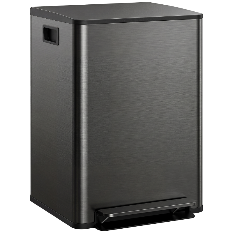 HOMCOM Mülleimer Küche 2x30 L Treteimer mit Softclose-Deckel Pedal Fingerabdruckfreie Edelstahl Mülltrennsystem mit 2 Fächer, recycelbare Abfälle, Abnehmbarer Inneneimer Schwarz, 47,7x37,5x66,8cm Aosom – Bild 1 von 2