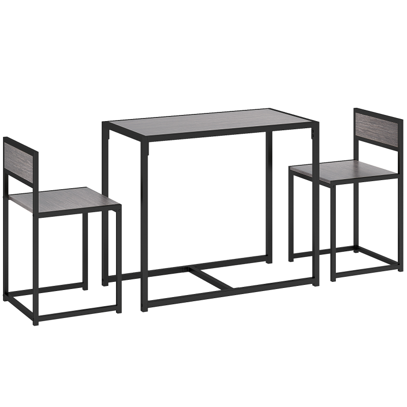 HOMCOM Essgruppe Esstisch mit 2 Stühlen Platzsparend Esszimmergruppe Sitzgruppe Küchentisch-set für Esszimmer, Küche Grau Aosom – Bild 1 von 2