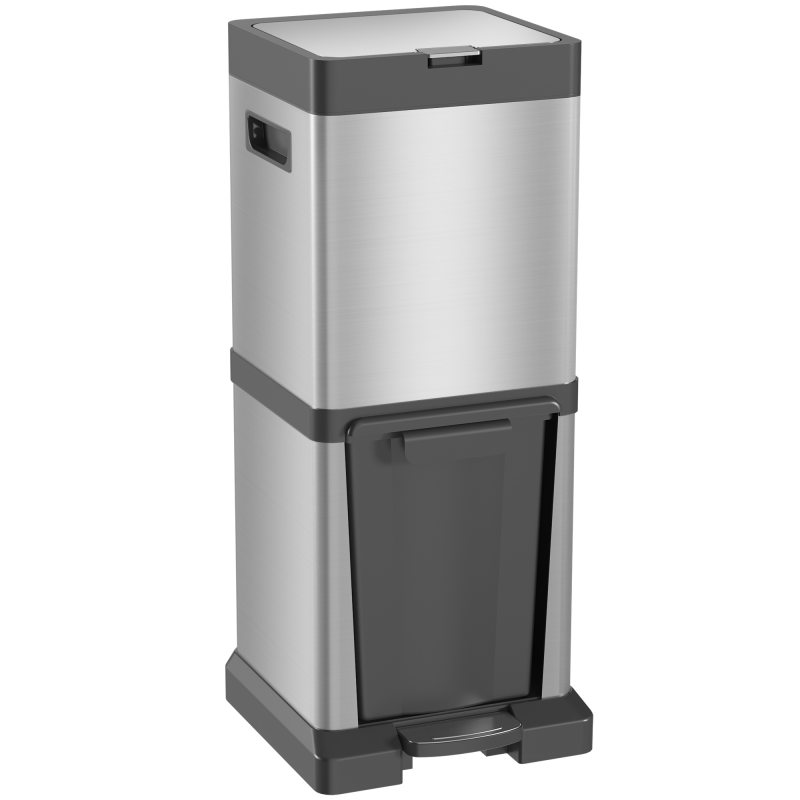 HOMCOM Mülleimer 20+14L Treteimer Abfalleimer mit Deckel Fußpedal Kippfach Müllbehälter mit herausnehmbare Inneneimer, Soft-Close-Funktion für Wohnzimmer Büro Edelstahl Silber 32,5 x 31,5 x 78 cm Aosom – Bild 1 von 2