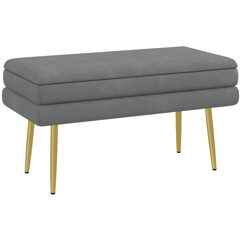 HOMCOM Sitzbank Polsterbank mit Stauraum in Grau, Samtoptik, Bettbank mit Stahlbeinen, Schuhbank für Wohnzimmer & Schlafzimmer 79,5x37,5x43cm Aosom.de – Bild 1 von 2