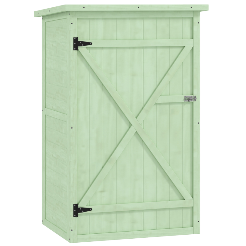 Outsunny Gartenschrank Holz Geräteschuppen mit Ablage Abschließbar Tür Bodenplatte Asphalt-Pultdach 75 x 56 x 115 cm Wasserfest kompakter Geräteschrank Gerätehaus für Garten Terrasse Grün Aosom – Bild 1 von 2