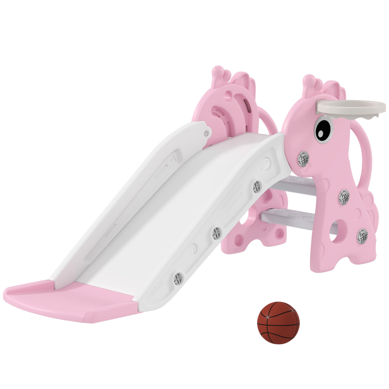 AIYAPLAY Kinder Rutsche 3-in-1 Kinderrutsche mit Basketballkorb, Basketball Gartenrutsche Kleinkinderrutsche für Indoor & Outdoor für 1-3 Jahre Kinder, Rosa Aosom – Bild 1 von 2