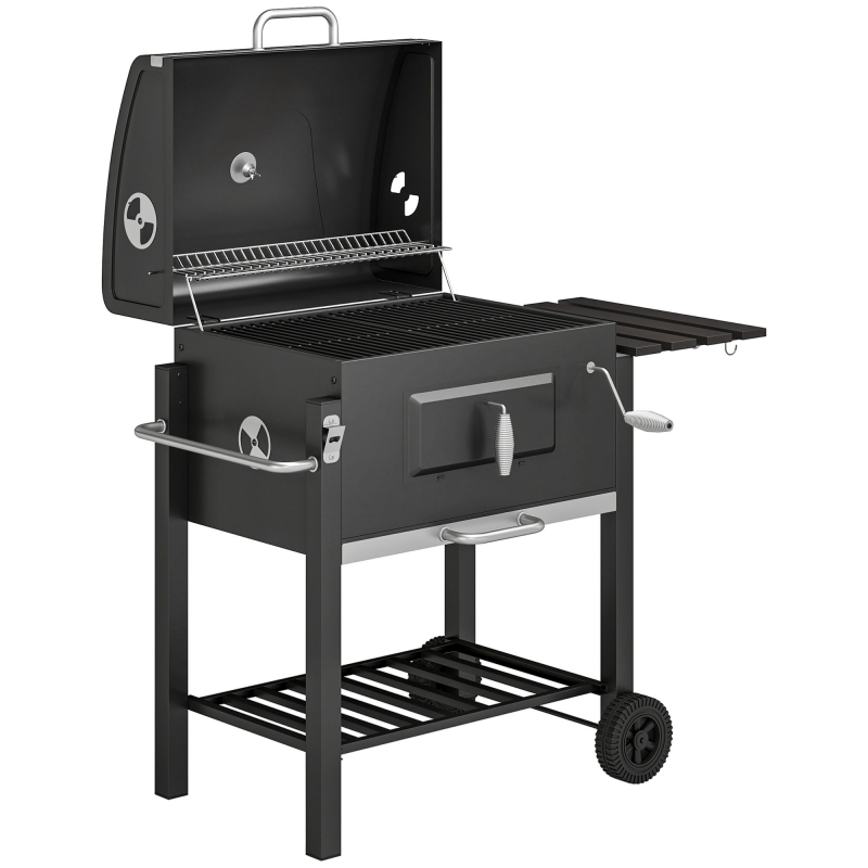Outsunny Grillwagen Holzkohlegrill BBQ Standgrill Edelstahl Schwarz 113x65x108cm für Garten & Terrasse Aosom.de – Bild 1 von 2