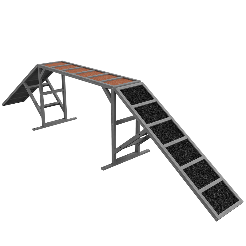 PawHut Hunde Agility Steg Agility-Ausrüstung für Hunde mit Sicherheitsstange rutschfester Oberfläche wetterfest Agility-Gerät als Laufsteg & Trainingsequipment bis 40 kg für Garten 325x55x69cm Grau Aosom – Bild 1 von 2