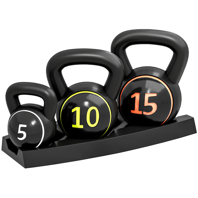 HOMCOM Kettlebell, 2,2kg, 4,5kg, 6,8kg Kugelhantel, 3er Set Kugelgewicht für Gymnastik, Krafttraining, Schwarz Aosom – Bild 1 von 2