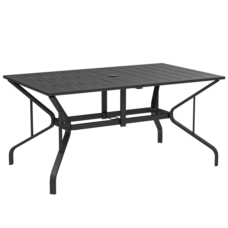 Outsunny Gartentisch Stahl 150x90 cm Wetterfest Balkontisch mit Schirmloch, Lamellen-Design Buffettisch Campingtisch für 6 Personen Terrassentisch Outdoor Esstisch für Garten, Terrasse Balkon Schwarz Aosom – Bild 1 von 2