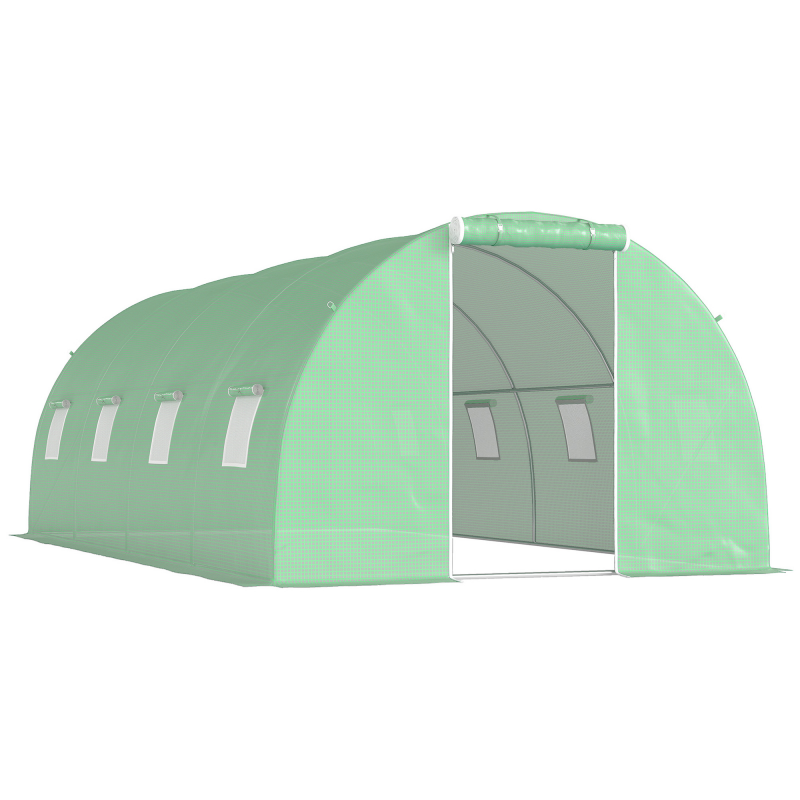 Outsunny Foliengewächshaus begehbares Polytunnel 6 x 3 m Gewächshaus mit 8 Fenster Treibhaus Frostschutz Stahlrohr Dunkelgrün Aosom – Bild 1 von 2