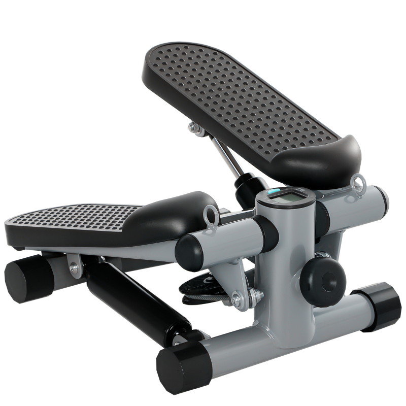 SPORTNOW 2 in 1 Mini-Stepper für Zuhause mit Power Ropes, Up-Down Swing Stepper mit LCD-Display, Stepper Hometrainer bis 100 kg für Bein-/Armtraining, Home Office Fitness Exercise, Grau Aosom – Bild 1 von 2