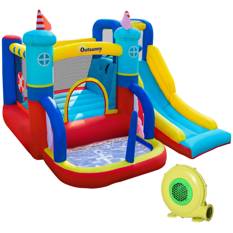 Outsunny Aufblasbare Hüpfburg mit Gebläse Wasserpark aufblasbare Rutsche Kletterwand Trampolin mit Tragetasche für Kinder von 3 bis 8 Jahren Aosom – Bild 1 von 2