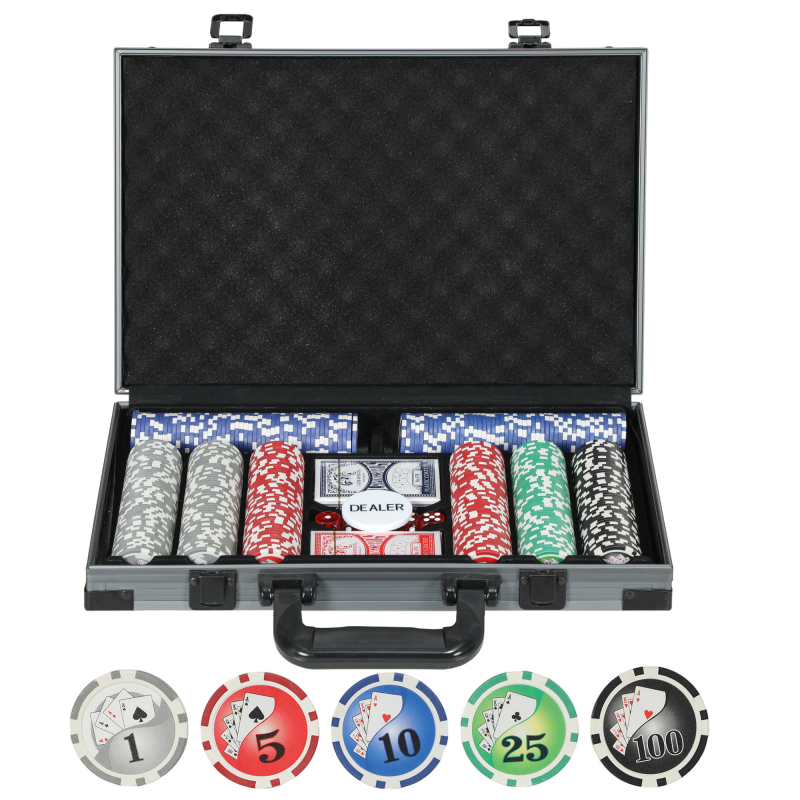 SPORTNOW Pokerkoffer Pokerset, Poker Komplett Set mit 400 Chips, 11,5 Gramm, 2 Kartendecks, 5 Würfeln, Dealer-Scheibe, Spielmatte, Aluminiumkoffer Aosom – Bild 1 von 2