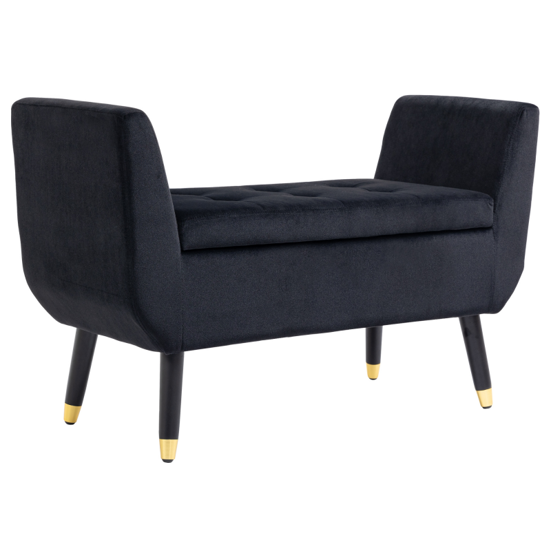 HOMCOM Luxus Sitzbank Polsterbank mit Stauraum & Armlehnen, Samt Polyester, Gummiholz, Schwarz, 107x42x65cm für Wohnzimmer & Flur Aosom.de – Bild 1 von 2