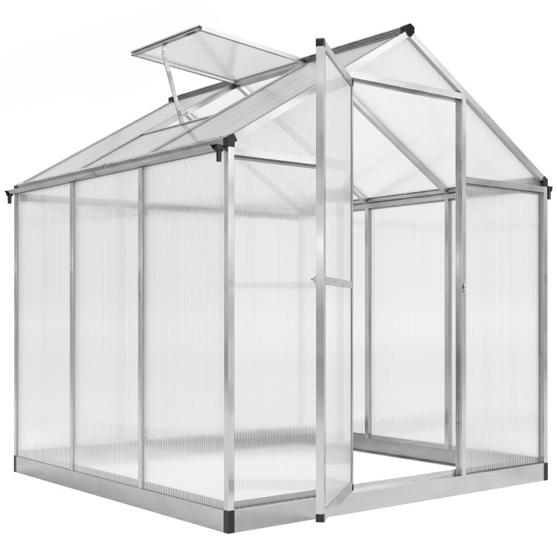Outsunny Gewächshaus aus Aluminium und Polycarbonat in 4,6 m², Maße 2,42L x 1,9B x 1,95H m, Lüftungsfenster, Tür mit Riegel Aosom – Bild 1 von 2