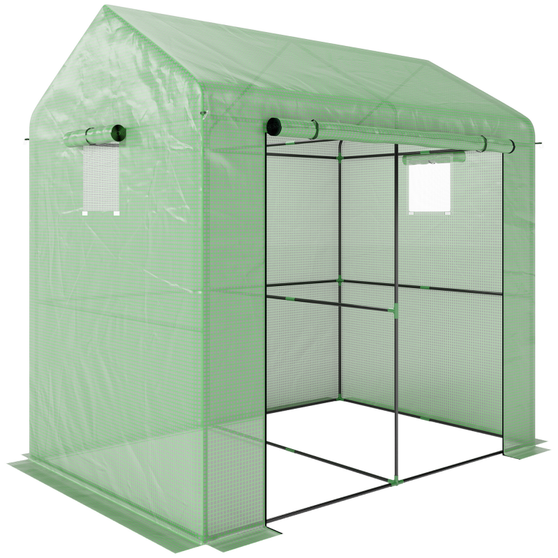 Outsunny Foliengewächshaus winddichtes Treibhaus mit Doppeltüren und Seitenfenster UV-Schutz PE grün für Garten und Pflanzen Aosom.de – Bild 1 von 2