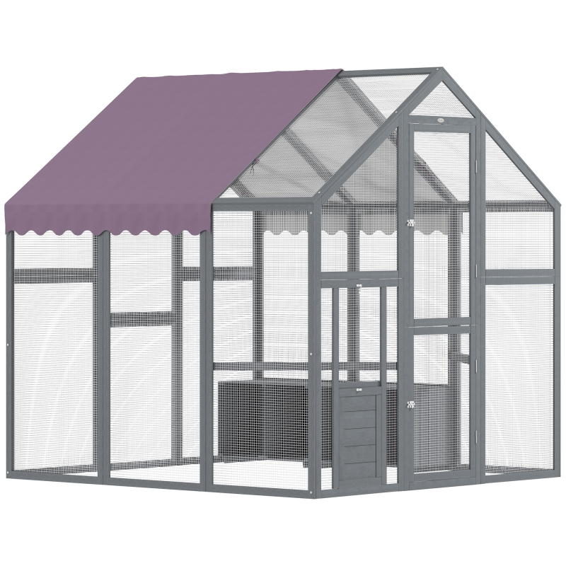 PawHut Hühnerstall Freilaufgehege 1,7x1,8x1,8 m Freigehege mit Schloss Tannenholz Hühnerhaus mit Wasserdichtem, Anti-UV Dach Outdoor Geflügelstall für Hühnerkäfig, 6-8 Hühner, Enten, Kaninchen, Grau Aosom – Bild 1 von 2