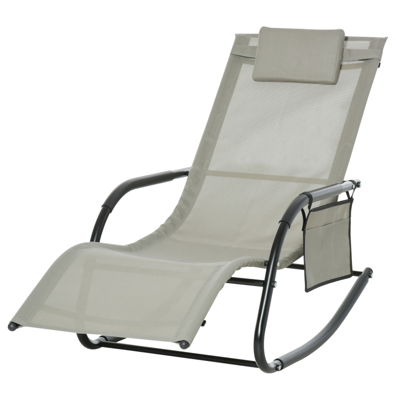 Outsunny Schaukelstuhl Schwingsessel Gartenliege 150 x 62 x 88 cm, Metall & Mesh Schwarz Hellgrau, bequem für Garten & Terrasse Aosom.de – Bild 1 von 2